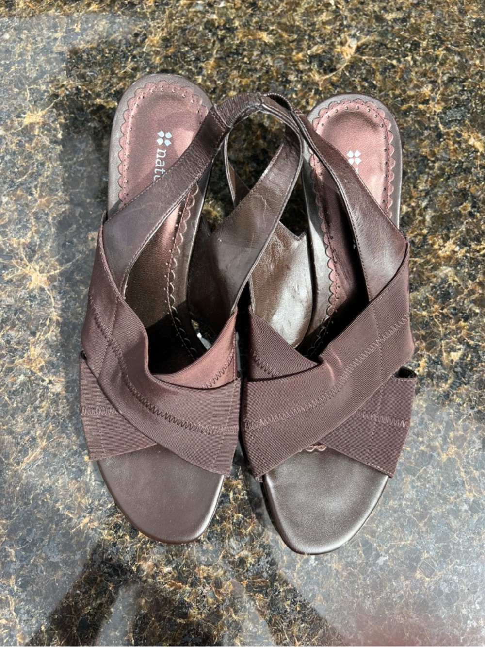 Naturalizer Dark Brown Crisscross Elastic Slingback Sandals